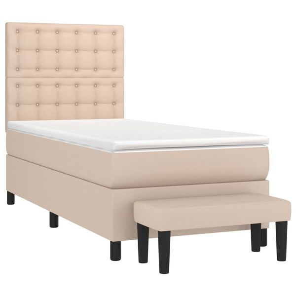 vidaXL Cama box spring con colch&oacute;n cuero sint&eacute;tico capuchino 90x200 cm