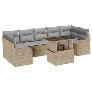 vidaXL Conjunto de sof&aacute; de jard&iacute;n 8 pcs Beige rat&aacute;n sint&eacute;tico