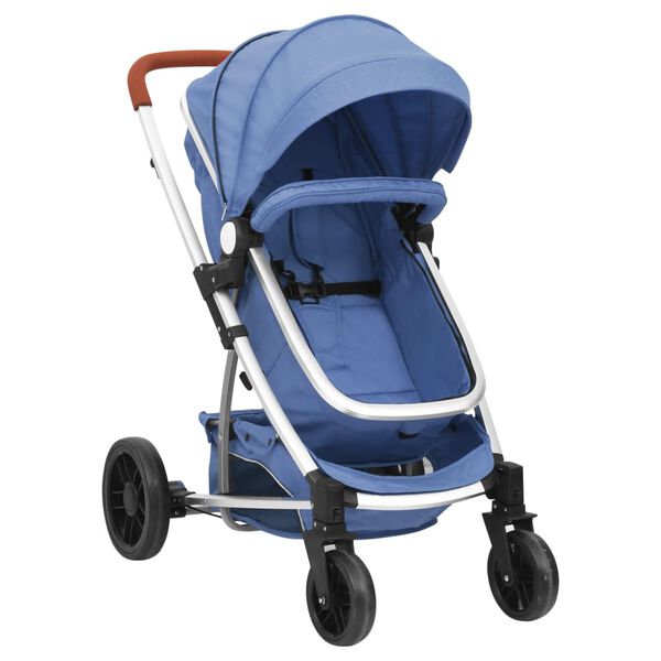 vidaXL Carrito de beb&eacute;s 2 en 1 de aluminio azul marino