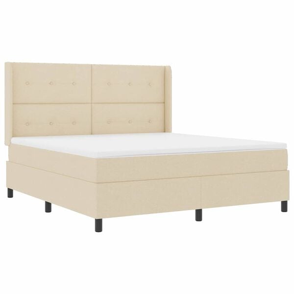 vidaXL Cama Box Spring LED con colch&oacute;n Crema 180 x 200 cm tela