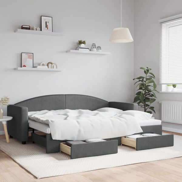 vidaXL Sofá cama nido con cajones tela gris oscuro 80x200 cm