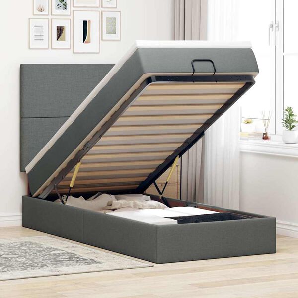vidaXL Estructura cama otomana colch&oacute;n tela gris oscuro 80x200cm