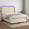 vidaXL Cama box spring colch&oacute;n y luces LED tela crema 140x190 cm