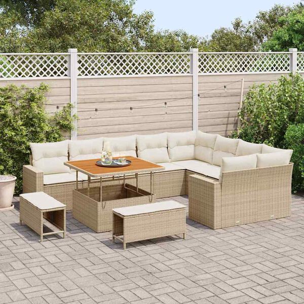 vidaXL Conjunto de sof&aacute;s de jard&iacute;n con coj&iacute;n 13 pcs Beige y Crema