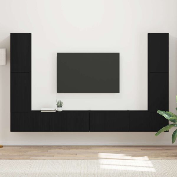 vidaXL Conjunto de mueble de TV 8 pcs Negro Madera de ingenier&iacute;a