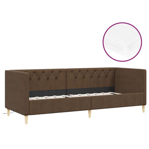 vidaXL Sof&aacute; cama con colch&oacute;n USB de tela marr&oacute;n oscuro 90x200 cm