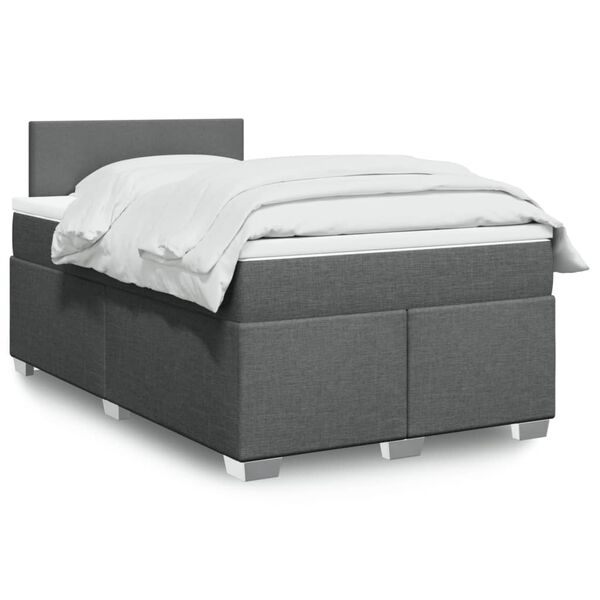 vidaXL Cama box spring con colch&oacute;n tela gris oscuro 120x200 cm
