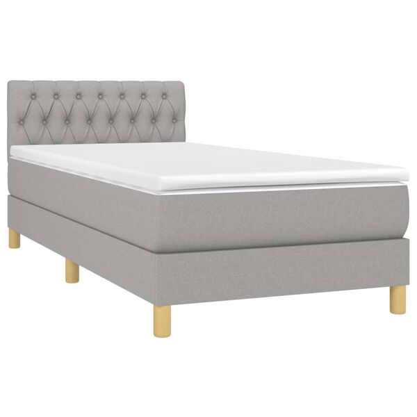 vidaXL Cama box spring colch&oacute;n y luces LED tela gris claro 90x200 cm