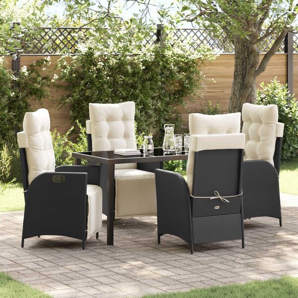 vidaXL Conjunto de Comedor de Jard&iacute;n 5 pcs Negro rat&aacute;n sint&eacute;tico