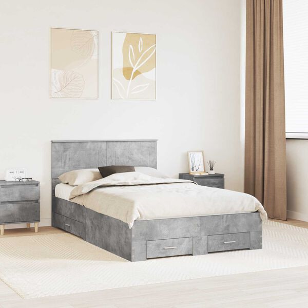 vidaXL Estructura de cama con cabecera Gris Concreto 135 x 190 cm