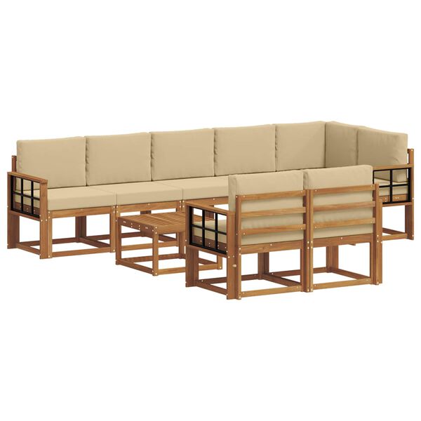 vidaXL Conjunto de sof&aacute;s de exterior con coj&iacute;n 9 pcs Natural y Beige