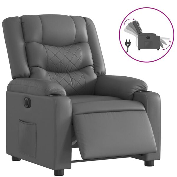 vidaXL Sillón reclinable eléctrico de cuero sintético gris