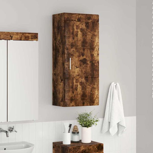 vidaXL Armario de pared para ba&ntilde;o con estante TULUM Roble ahumado