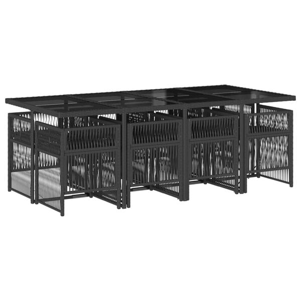 vidaXL Set de comedor de jard&iacute;n 9 pzas y cojines rat&aacute;n sint&eacute;tico negro
