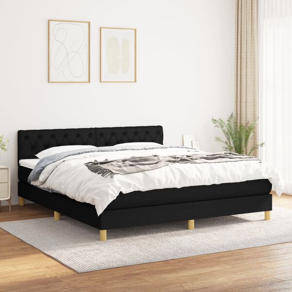 vidaXL Cama box spring con colch&oacute;n tela negro 160x200 cm