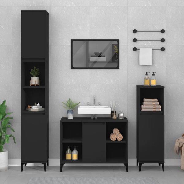 vidaXL Juego de muebles de ba&ntilde;o 2 pzas madera contrachapada negro