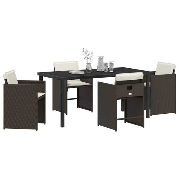 vidaXL Conjunto de Comedor de Jard&iacute;n 5 pcs Marr&oacute;n rat&aacute;n sint&eacute;tico