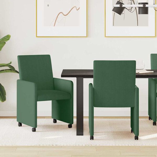vidaXL Sillas de Comedor con Ruedas 2 pcs Verde gris&aacute;ceo Tela de pana