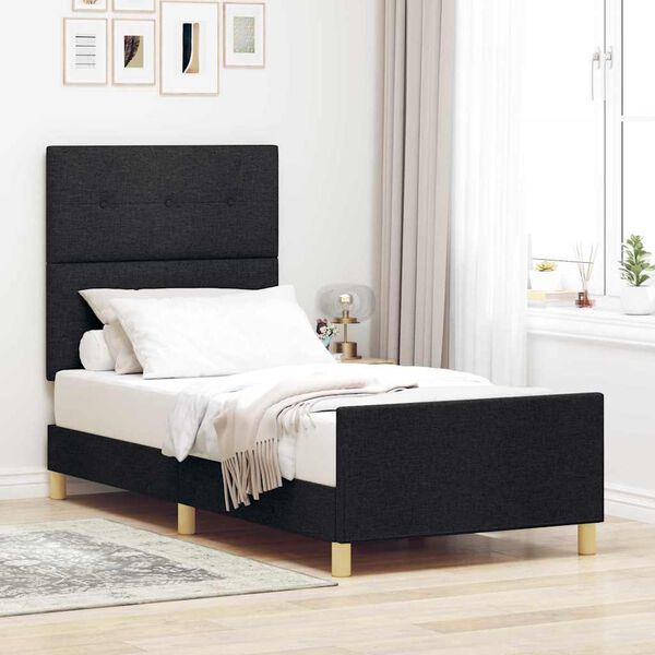 vidaXL Estructura de cama con cabecera Negro 80 x 200 cm tela