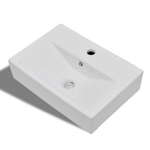 vidaXL Lavabo rectangular de cer&aacute;mica hueco de grifo/desag&uuml;e blanco