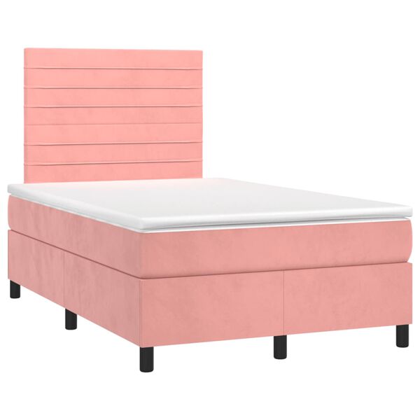 vidaXL Cama box spring con colch&oacute;n y LED terciopelo rosa 120x190 cm