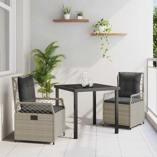 vidaXL Conjunto de Comedor de Jard&iacute;n 3 pcs Gris Claro rat&aacute;n sint&eacute;tico