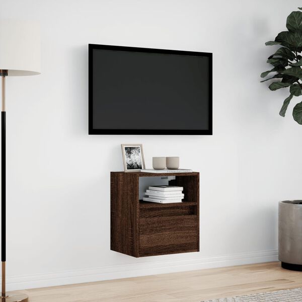 vidaXL Mueble de TV de pared con luces LED marrón roble 41x31x45 cm