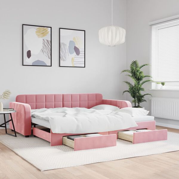 vidaXL Sof&aacute; cama nido con cajones terciopelo rosa 90x200 cm