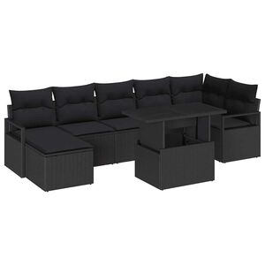 vidaXL Conjunto de sof&aacute; de jard&iacute;n 8 pcs Negro Polirat&aacute;n