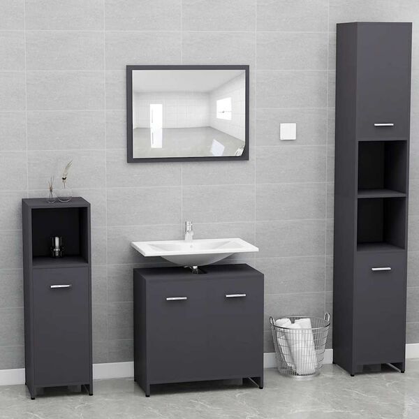 vidaXL Set de muebles de ba&ntilde;o madera contrachapada gris