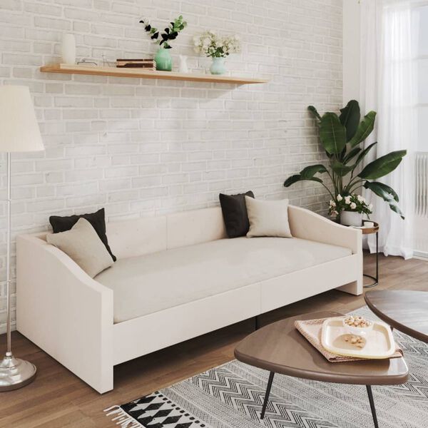 vidaXL Sofá cama con colchón USB de tela crema 90x200 cm