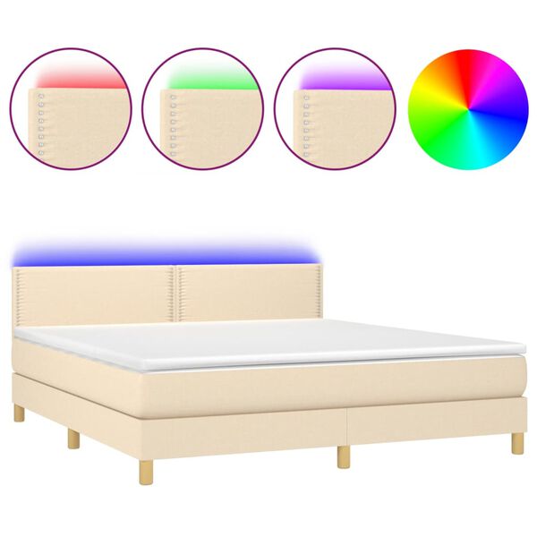 vidaXL Cama box spring con colch&oacute;n y LED tela crema 180x200 cm