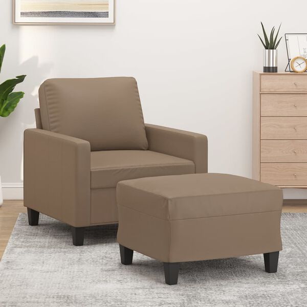 vidaXL Sill&oacute;n con taburete cuero sint&eacute;tico color capuchino 60 cm