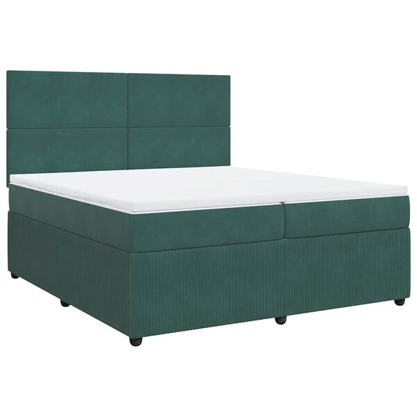 vidaXL Cama box spring con colch&oacute;n terciopelo verde oscuro 200x200 cm