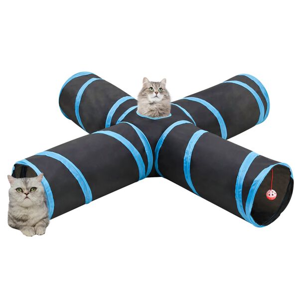 vidaXL Túnel para gatos con 4 salidas poliéster negro y azul 132 cm