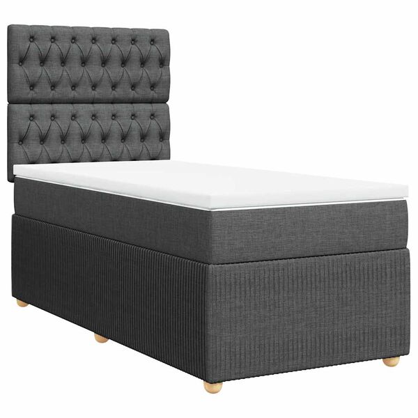 vidaXL Cama box spring con colch&oacute;n tela gris oscuro 90x200 cm