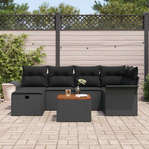 vidaXL Conjunto de sof&aacute;s de jard&iacute;n con coj&iacute;n 7 pcs Negro Polirat&aacute;n