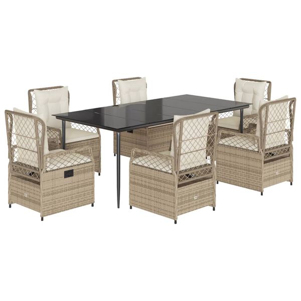 vidaXL Set comedor de jard&iacute;n 7 pzas con cojines rat&aacute;n sint&eacute;tico beige