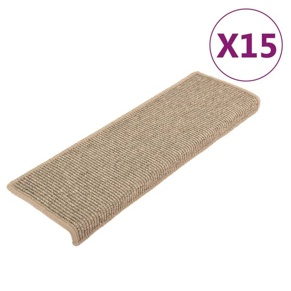 vidaXL Felpudos para escaleras 15 unidades 65x21x4 cm Beige oscuro Borde rectangular