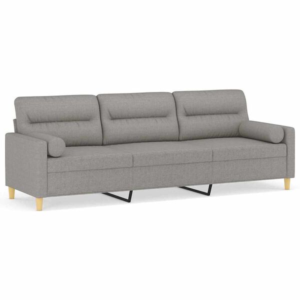 vidaXL Sof&aacute; de 3 plazas con almohadas y cojines tela gris claro 210 cm