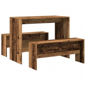 vidaXL Mesa y bancos de comedor 3 pzas madera de ingenier&iacute;a envejecida