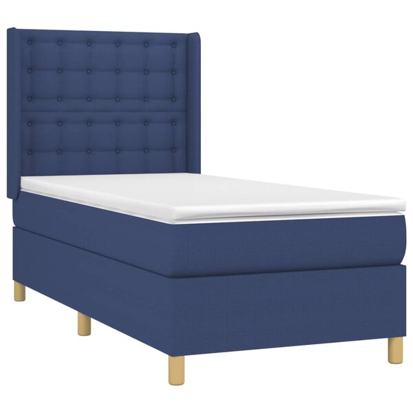 vidaXL Cama box spring con colch&oacute;n tela azul 90x200 cm