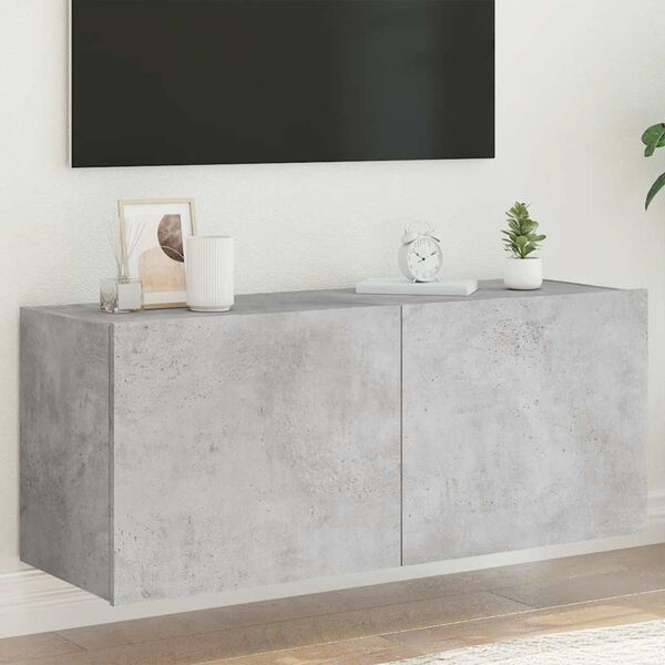 vidaXL Mueble de TV de pared con luces LED gris hormig&oacute;n 100x35x41 cm