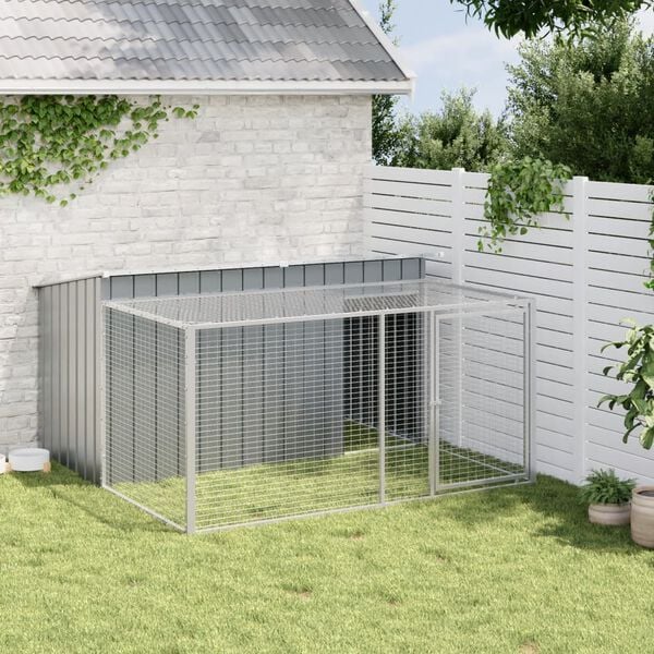 vidaXL Caseta para perro con corral antracita 197x194x110 cm acero galvanizado