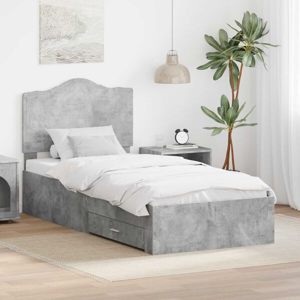 vidaXL Estructura de cama con cabecera Gris Concreto 100 x 200 cm