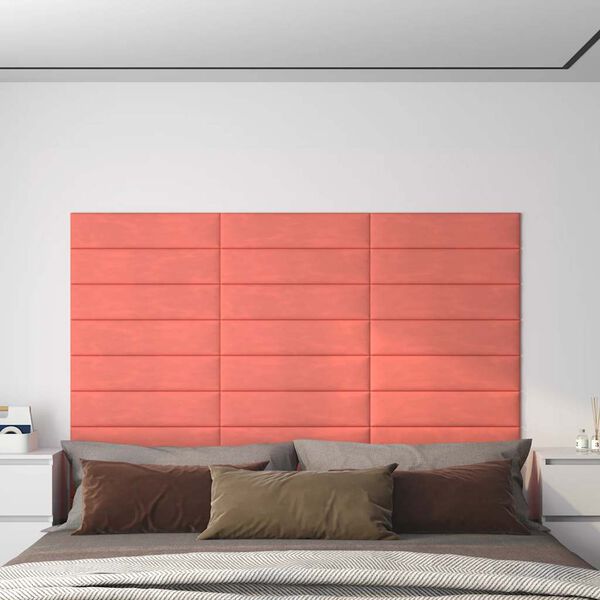 vidaXL Paneles de pared 12 uds terciopelo rosa 60x15 cm 1,08 m²