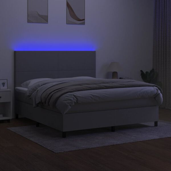 vidaXL Cama box spring colch&oacute;n y luces LED tela gris claro 180x200 cm