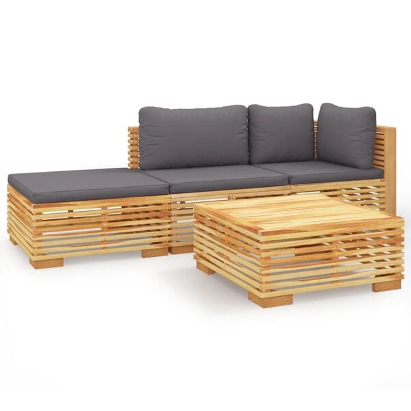 vidaXL Juego muebles de jard&iacute;n 4 piezas y cojines madera maciza teca