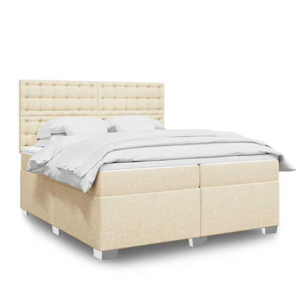 vidaXL Cama box spring con colch&oacute;n tela color crema 200x200 cm