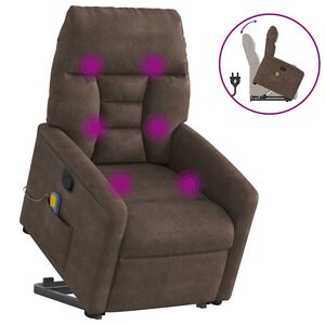 vidaXL Sill&oacute;n reclinable de masaje elevable tela de microfibra marr&oacute;n